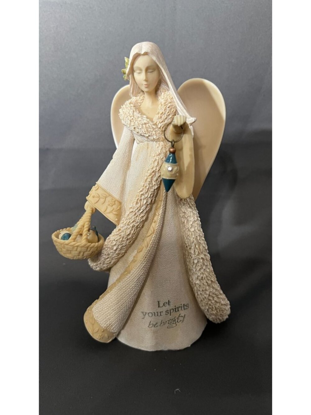 Let Your Spirits Be Bright Angel Figurine Christmas Décor With Basket & Ornament
